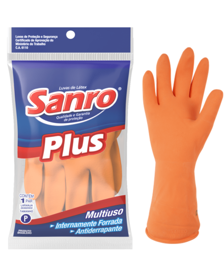 LUVA LATEX  LARANJA TAM P SANRO PLUS