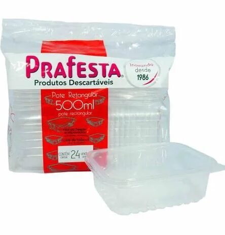 POTE RETANGULAR C/TAMPA 500ML PRAFESTA C/24UN