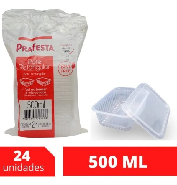 POTE RETANGULAR C/TAMPA 350ML PRAFESTA C24UN